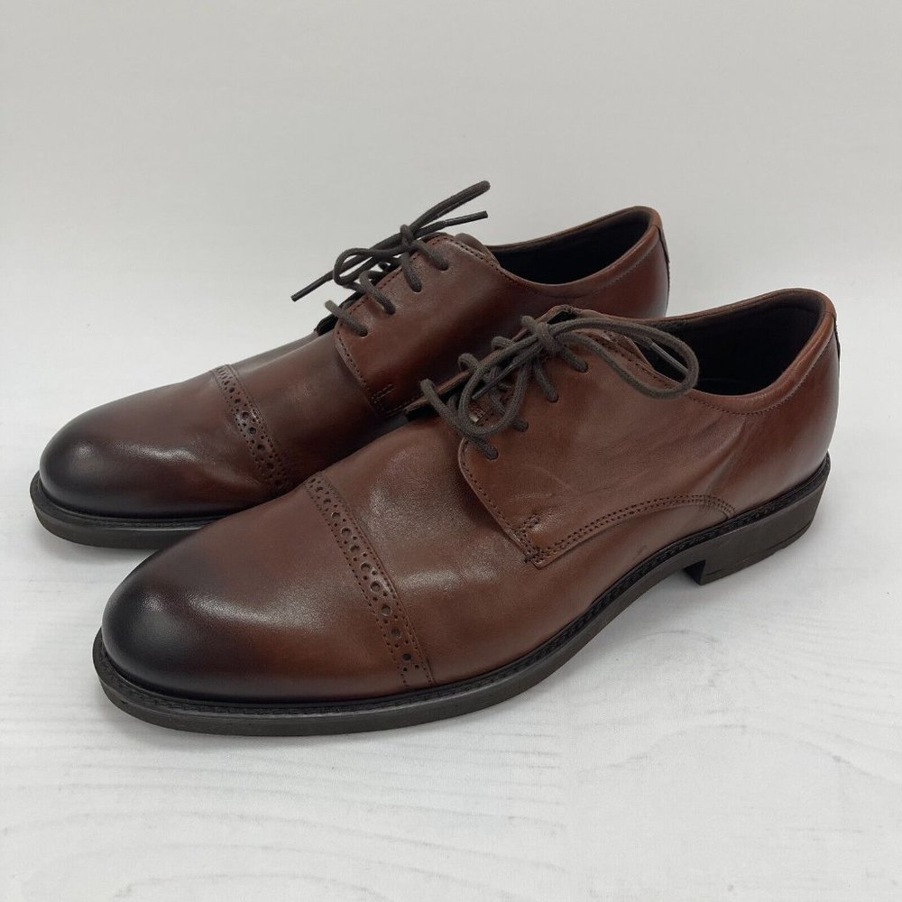 Ecco Vitrus III Cognac Brown Leather Cap Toe Lace Up Oxford Shoe Mens Sz 13 (47)